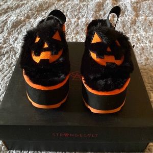 Fluffy Jack O Lantern Slingback Platforms